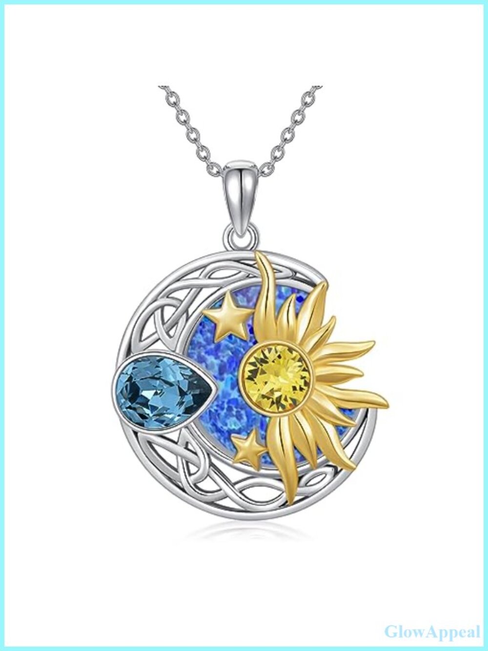 925 Sterling Silver Sun Moon Star Pendant Necklace Celtic Adjustable Chain